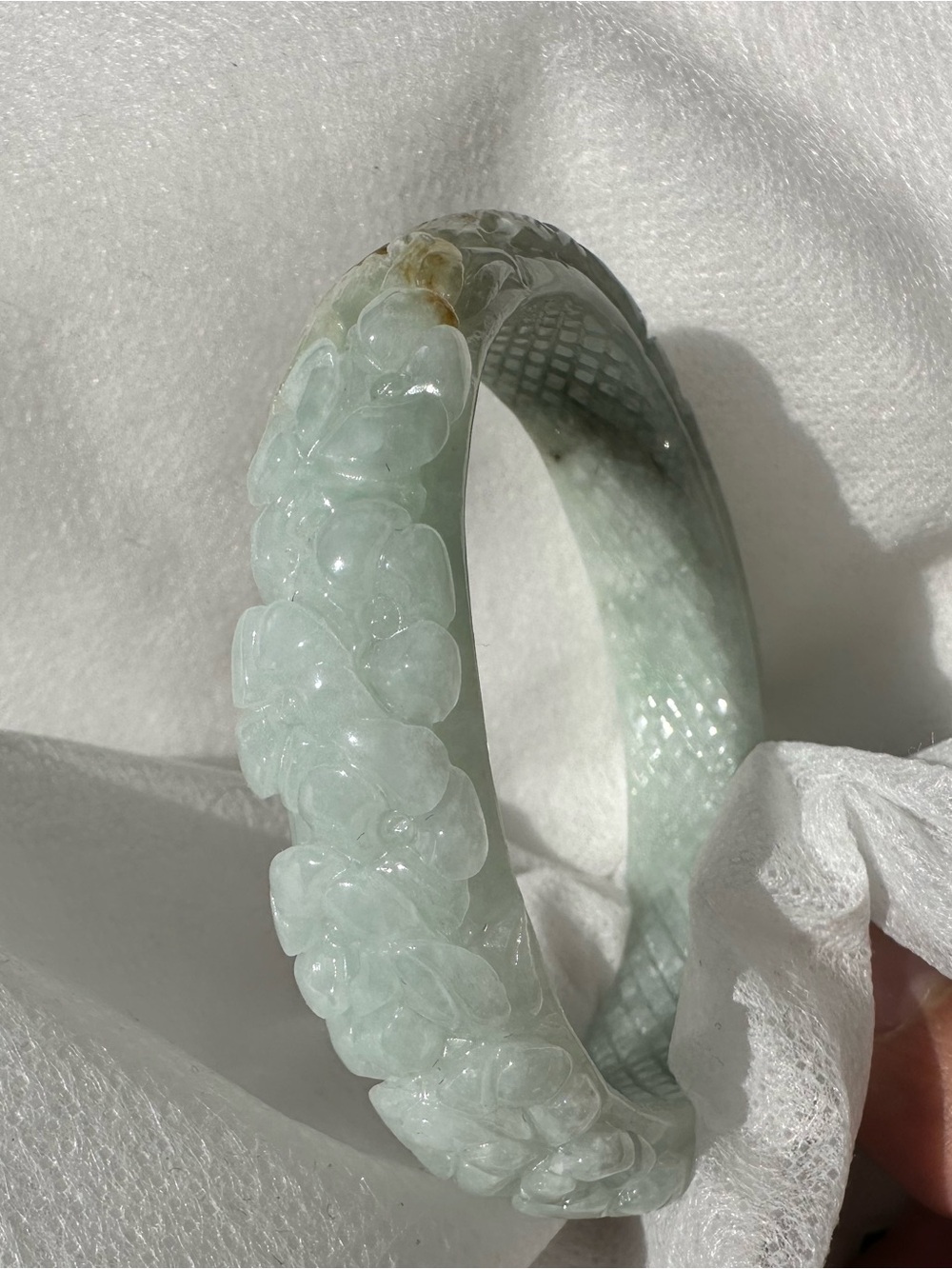 Grade A Natural Burmese Jade Bangle 56mm | Carved Jadeite Bracelet Green
